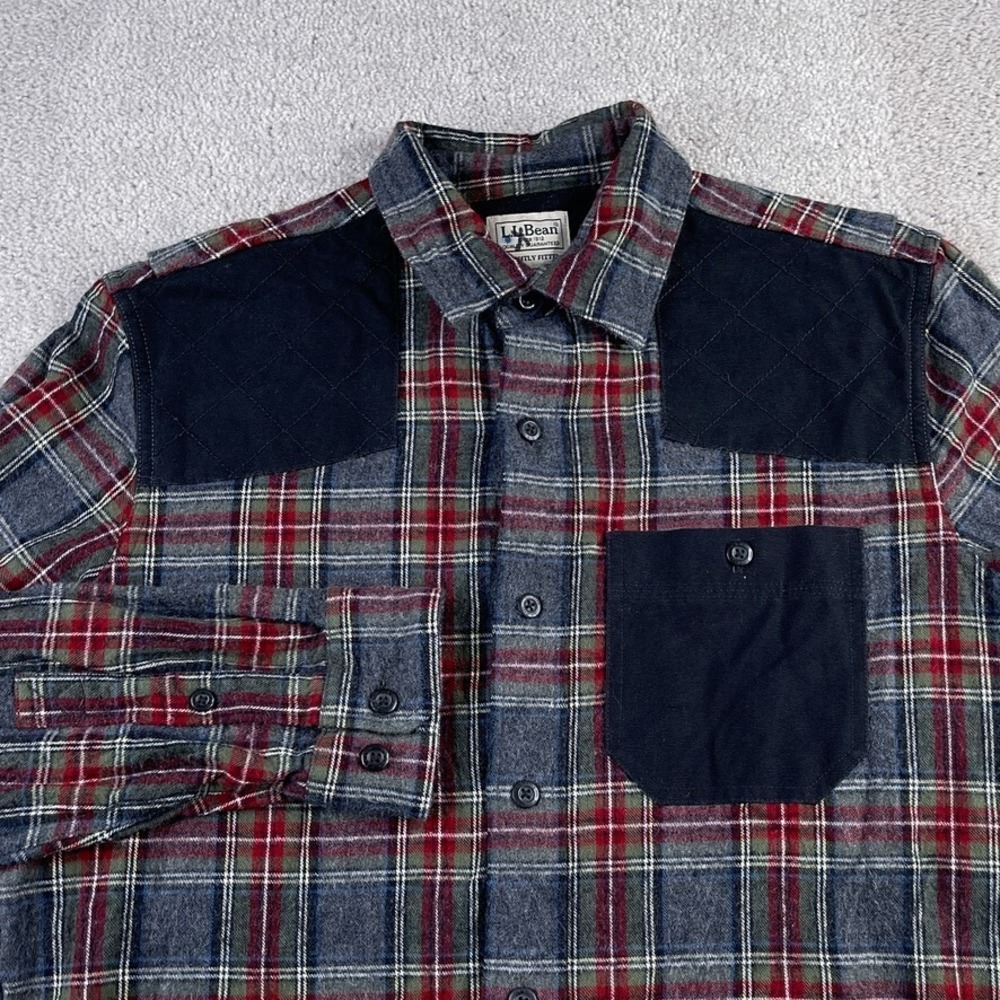 LL Bean Shirt Mens Small Grey Heritage Scotch Plaid Flannel Field Untucked‎ Fit